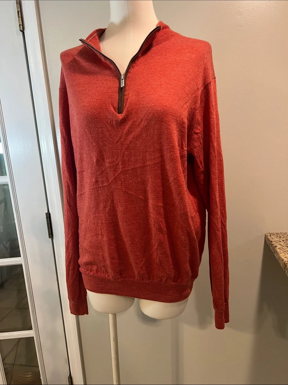 Peter Millar autumn crest  1/4 zip burnt orange merino wool lightweight sweater